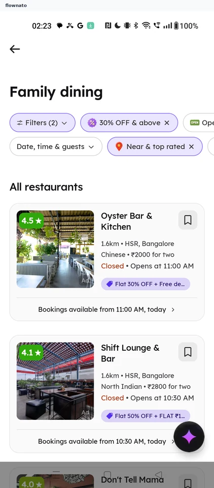 Zomato: Two filters applied