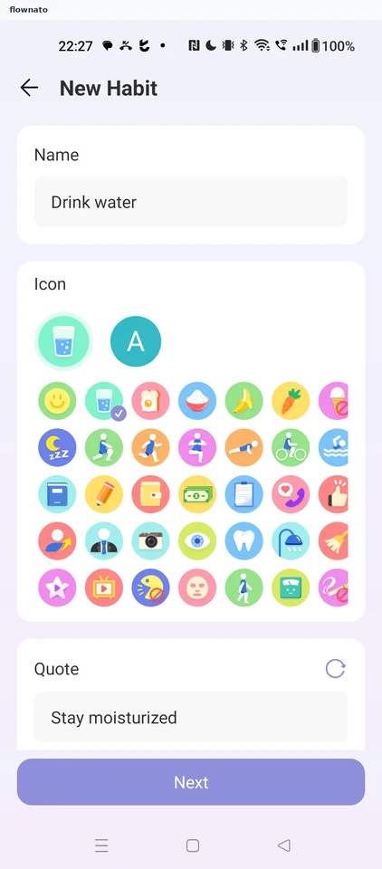 TickTick: New habit – name, icon and quote