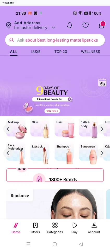 Nykaa: Start from the shop home