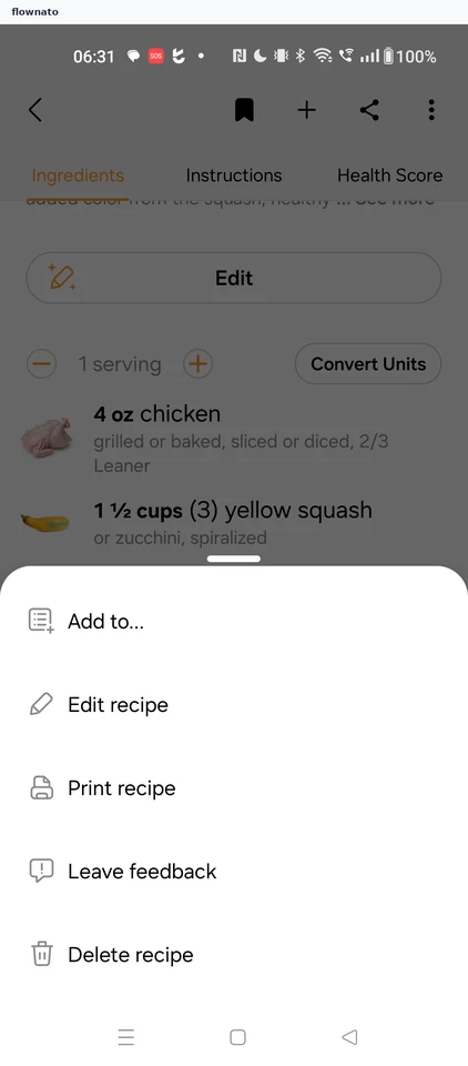 Samsung Food: Recipe options