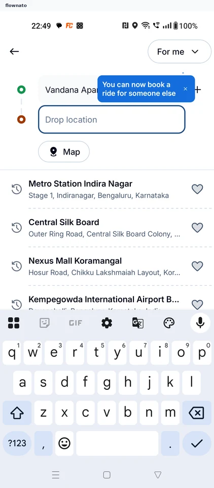Rapido: Search for a destination