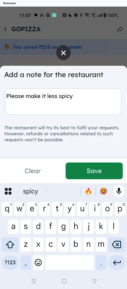 Zomato: Note for the restaurant