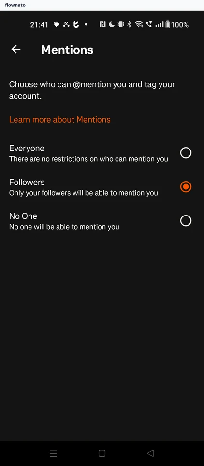 Strava: Mentions privacy setting