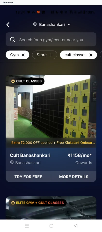 cult.fit: Filtered list