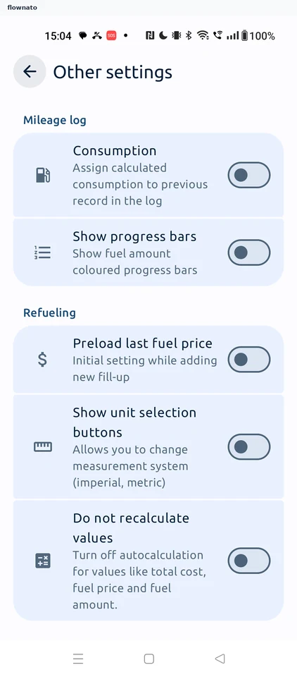 Fuelio: Other settings