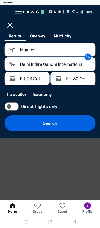 Skyscanner: Flight search form