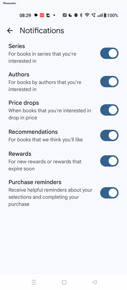 Google Play Books: Notifications settings