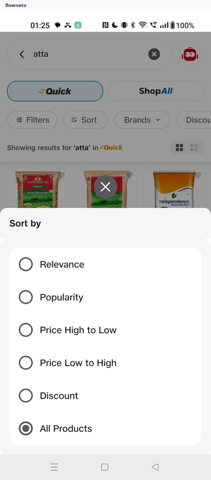 JioMart: Sort options