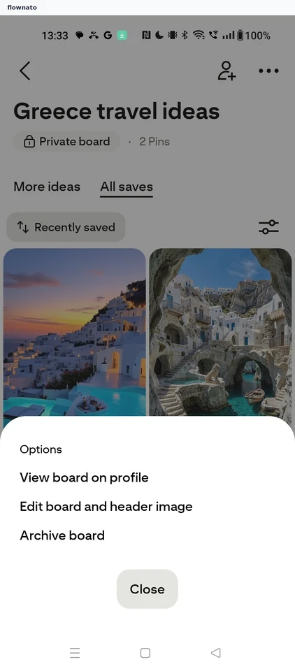 Pinterest: Board options