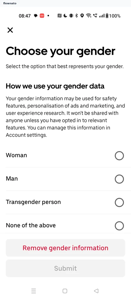 Uber: Choose your gender