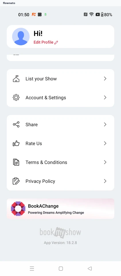 BookMyShow: Open Account & Settings