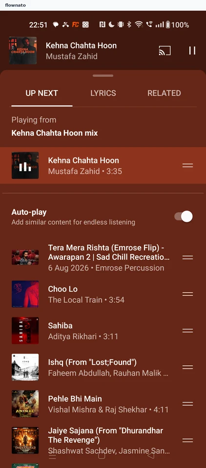 YouTube Music: Up next queue