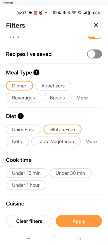 Samsung Food: Recipe filters