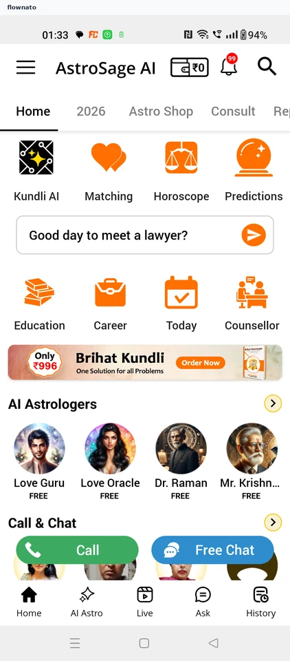 AstroSage Kundli: Open the main menu