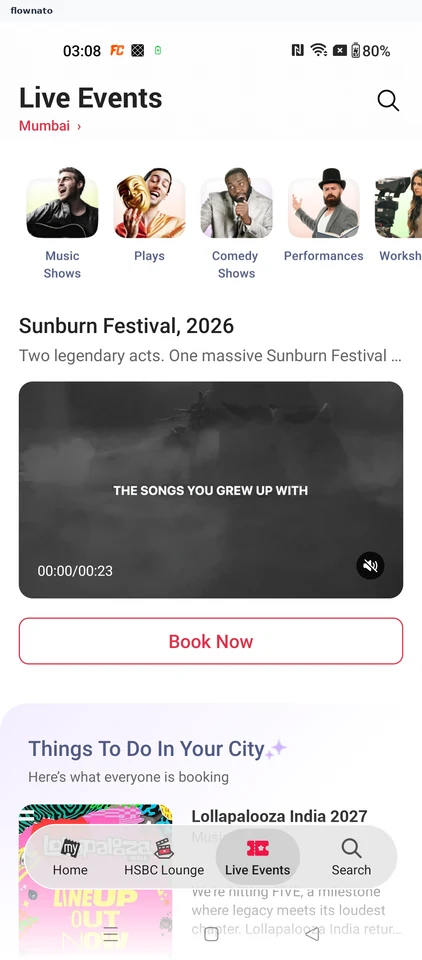 BookMyShow Live events