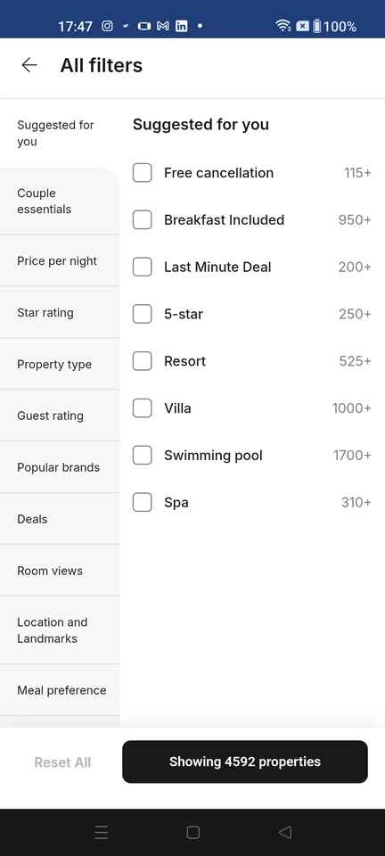 Cleartrip: Choose a filter