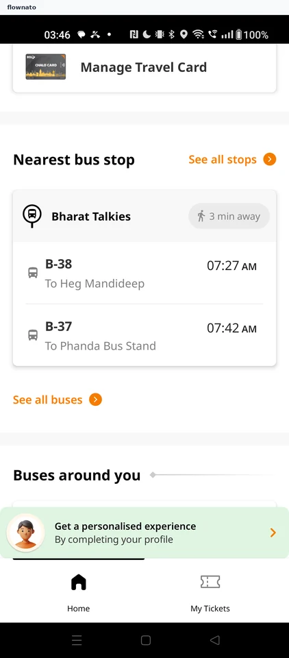 Chalo: Nearest stop card