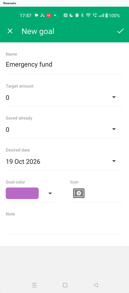 Wallet: New goal form