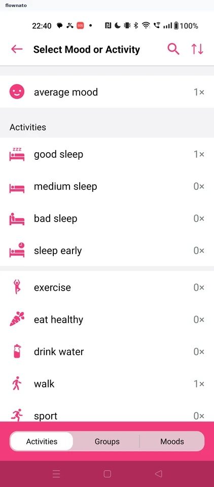 Daylio: Select mood or activity