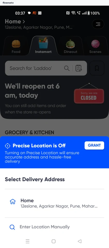 Swiggy: Choose the saved address