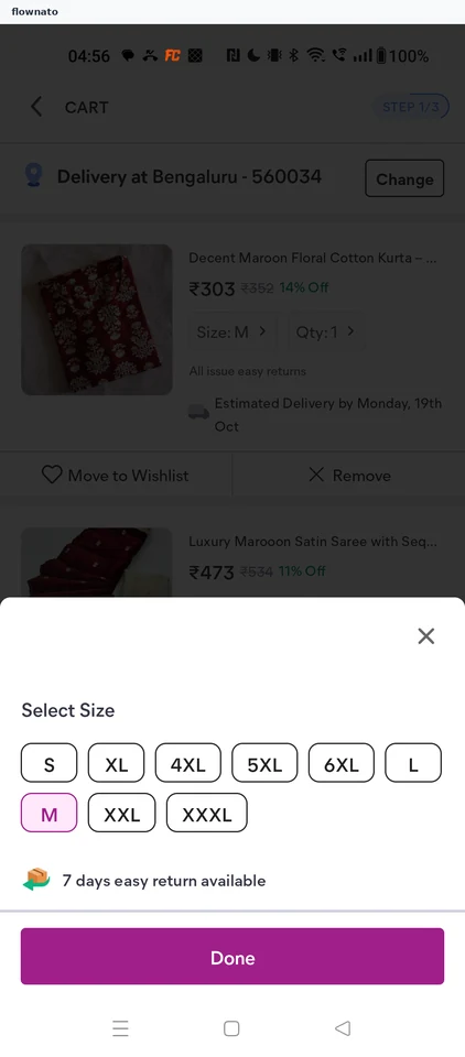Meesho Size selection